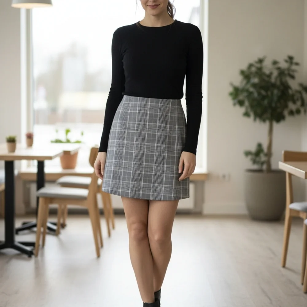 H&M Gray Plaid A-Line Mini Skirt - Picture 1 of 2